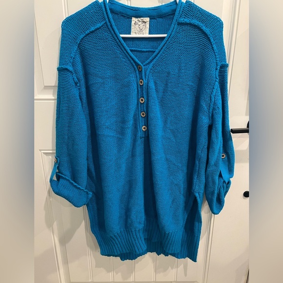 We The Free FREE PEOPLE firefly knit Blue V-Neck Sweater tunic Relaxed Fit - Picture 5 of 12